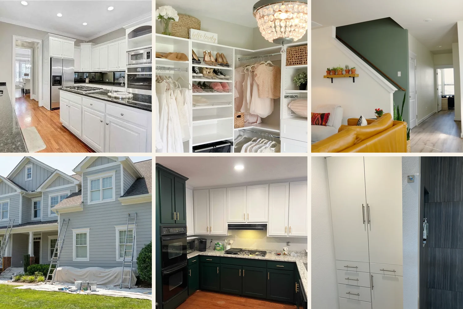 Collage of Urban Fresh Services cabinetry, storage and painting work